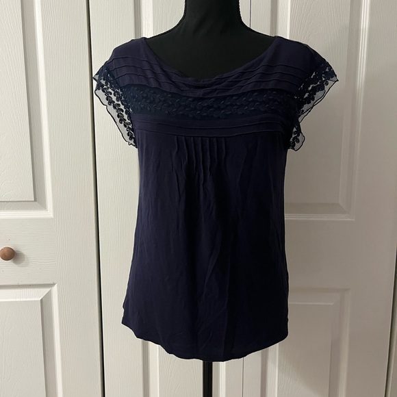 Deletta Blue Ruffled Cap Sleeve Blouse, Feminine, Whimsy, Formal, Business Retro - Picture 1 of 5